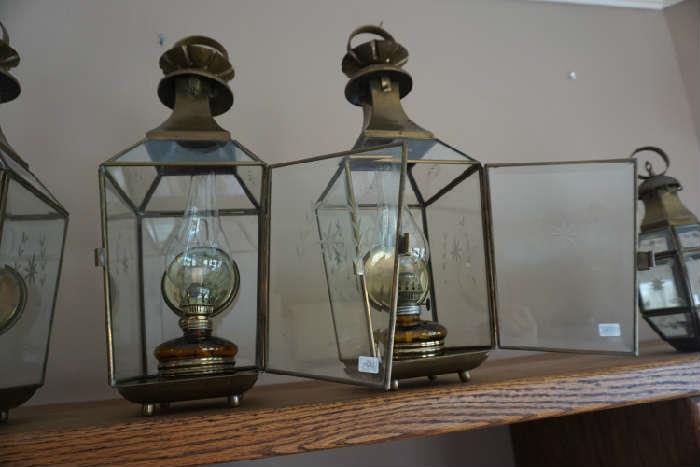 Brass lanterns with oil lamps 