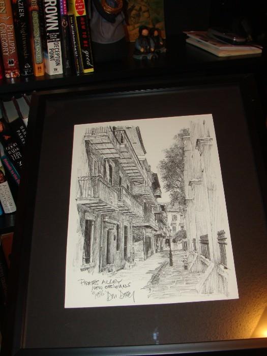Art: framed and matted street scene in New Orleans