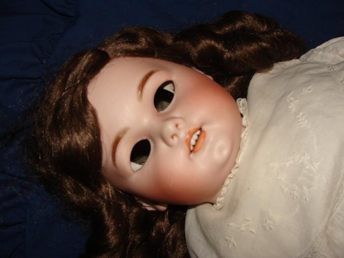 Close up of antique doll head