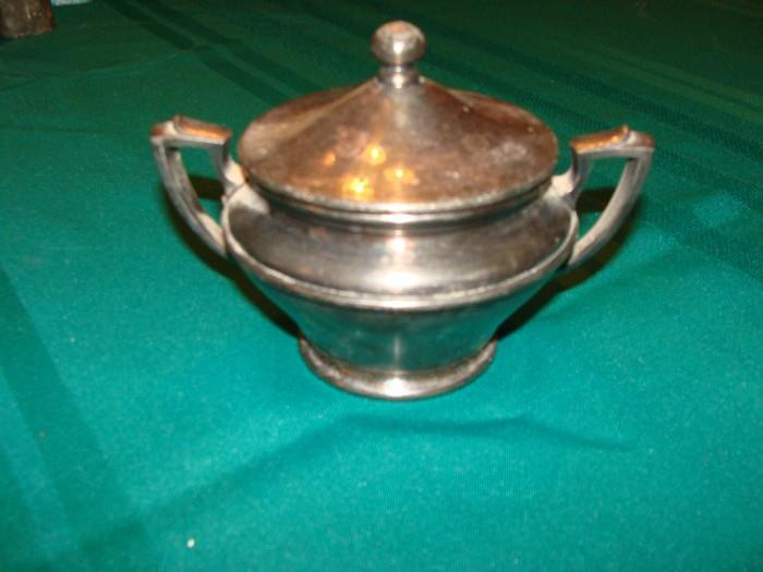 Silver sugar bowl with lid and double handles