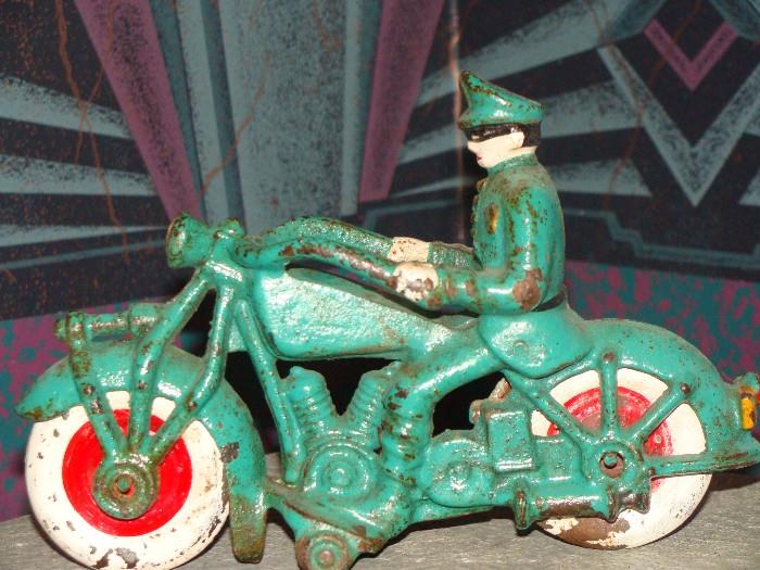 Original Antique Iron Toy Motorcycle Cop