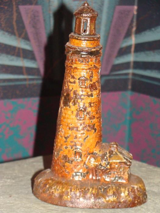 Original Antique Iron Toy Lighthouse Bank