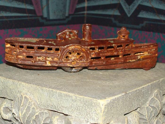 Original Antique Iron Toy Paddle Wheel Boat