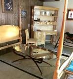 Complete vintage French Provincial bedroom set including poster bed, desk, hutch, night stand, and tall lingere chest.