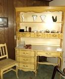 Vintage French Provincial desk with hutch top and matching chair