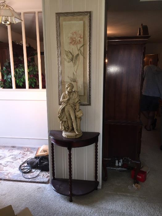 Entry Way Table, Statue and Artwork
