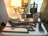 Antiques, Cast Iron Pieces, Lantern, Crocks, etc