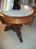 Very Ornate Carved Table & Base
with Marble Top