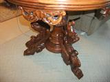 Very Ornate Carved Table & Base
with Marble Top, detail of Carvings