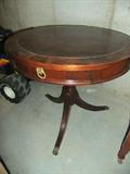 Barrel Table with Leather Top