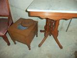 Oak Commode on Legs with Granite Pot Insert
and Victorian Marble Top Table
