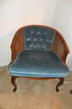 Blue Velour Side chair w/Cane Barrel Back
