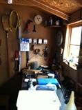 Tools, workbench, outdoor umbrellas, etc