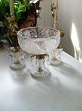 Crystal candlesticks and bowl
