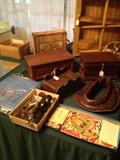 Miniature boxes, horse collar, silver implements, heart bracelet, valentines