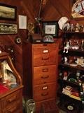 Oak file cabinet, golf collectibles