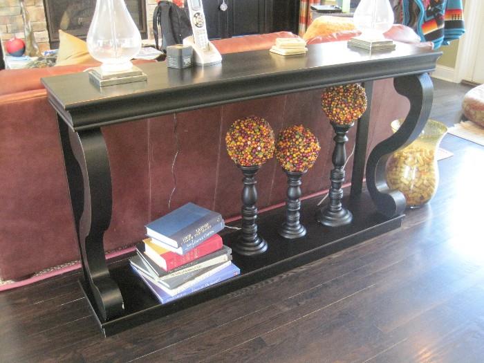 Sofa table and accessories.