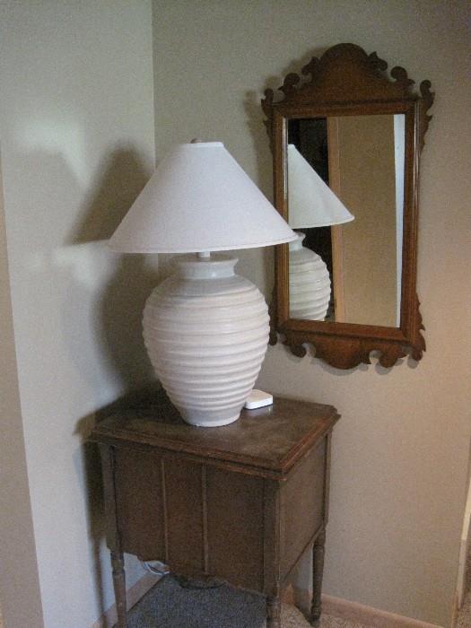Sewing cabinet. Chippendale style mirror.
