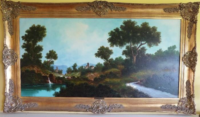 Vintage Oil on Canvas Landscape Painting By Italian Artist Toni Bordingnon, Artist Signed 