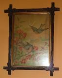 Victorian Adirondack  Framed Blue Birds Lithograph by H. Hallett & Co. Portland Maine 1880