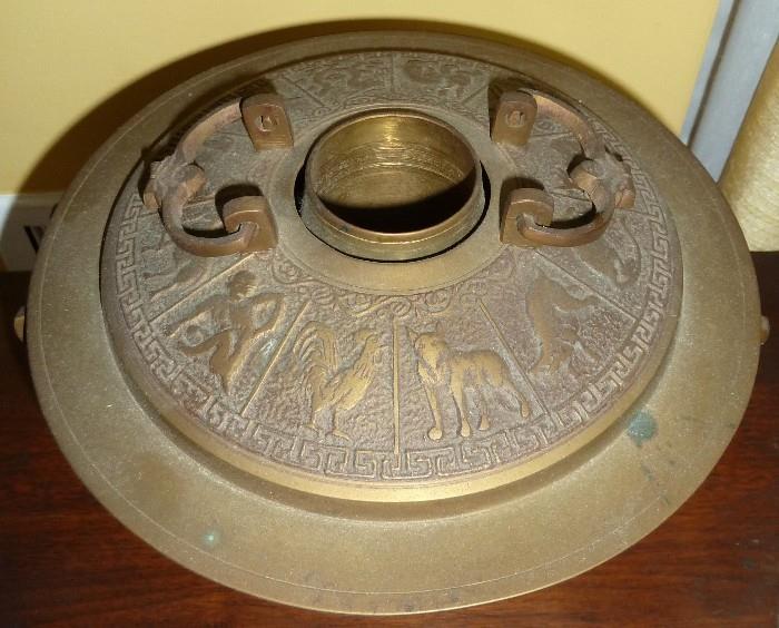  Large Antique Brass South Korean Incense Burner with Asian Zodiac Signs