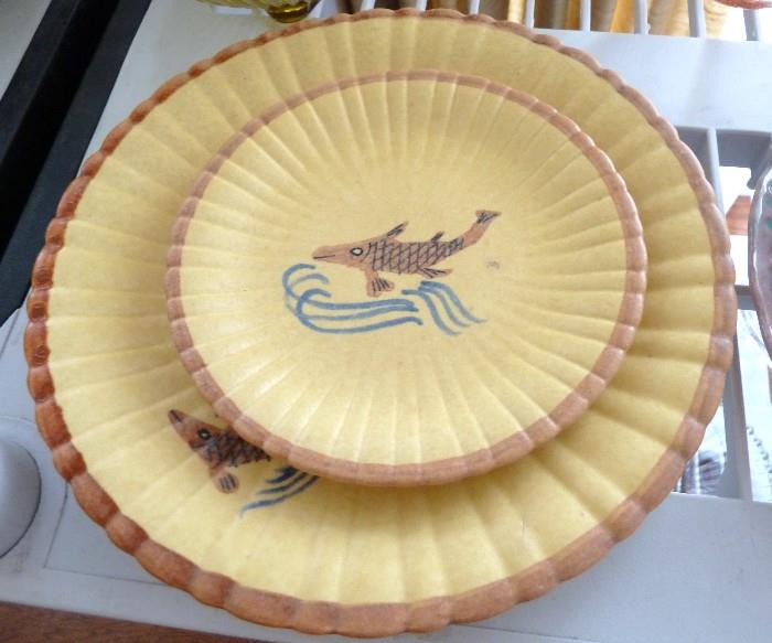 Stangl Pottery Fish Design Hand Painted Dish & Salad Plate