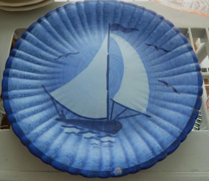 Stangl Pottery Blue Sailboat Design Hand Painted Dish 