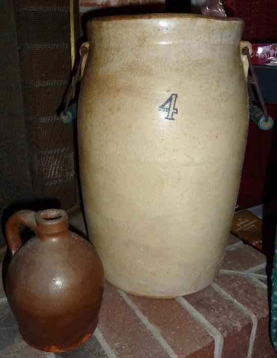 OLD 4 Gallon  Stoneware Pottery Butter Churn with Handles