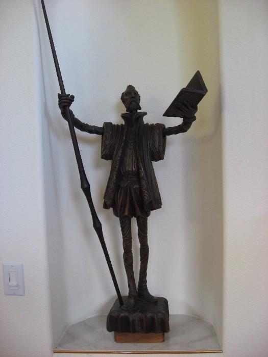 large carved wood statue - Don Quixote maybe?