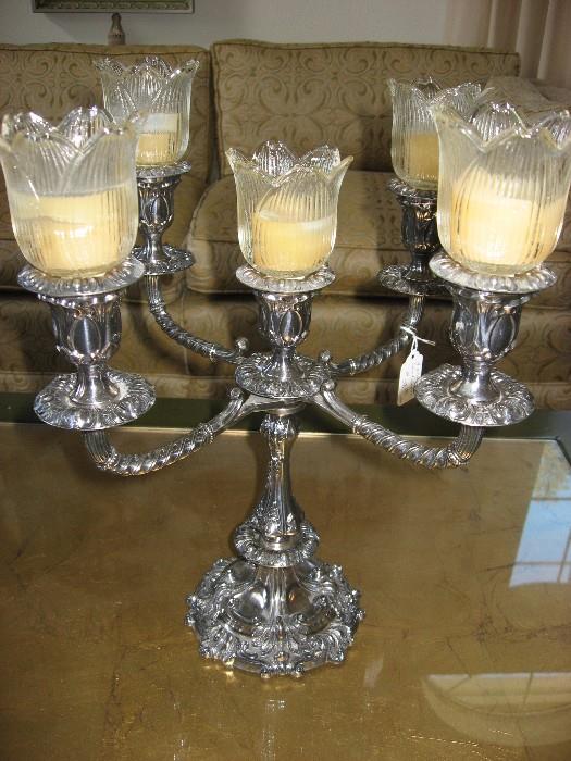 there are a pair of these pretty silverplate candelabra