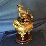 20" TALL ANTIQUE TRIPOD FOO DOG/DRAGON CENSER. WONDERFUL!!