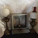 ANTIQUE SCALE    2ea ANTIQUE OIL LAMPS