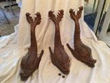 3EA CARVED CHINESE ANTIQUE DOLPHINS (24")    NOTE COINS  TO EMPHASIZE HOW BIG THEY ARE       