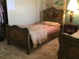 HANDPAINTED FRENCH PROVINCIAL SYLE TWIN BED WITH VINTAGE LINENS