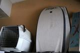 boogie boards and animal crate