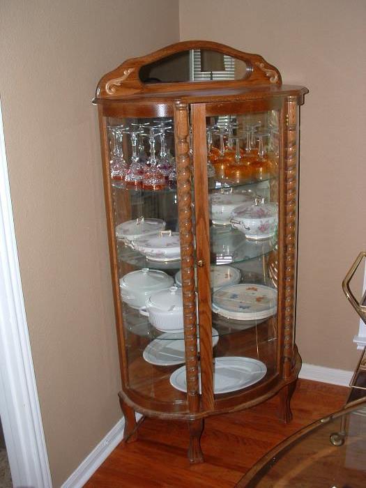 Oak curved glass cabinet