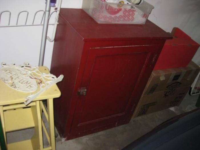 Antique Cupboard and Wooden Yellow step stool