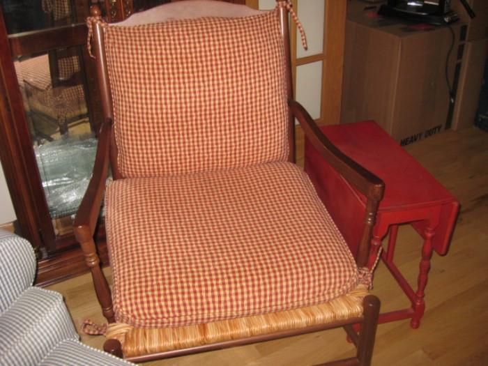 Rush Seat with Gingham Occasional Chair and small red drop leaf accent table