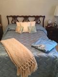 4 piece Drexel solid wood double bedroom suit. Includes box spring and mattress, bed, dresser with mirror and 2 end tables. Prefer to sale as a set.