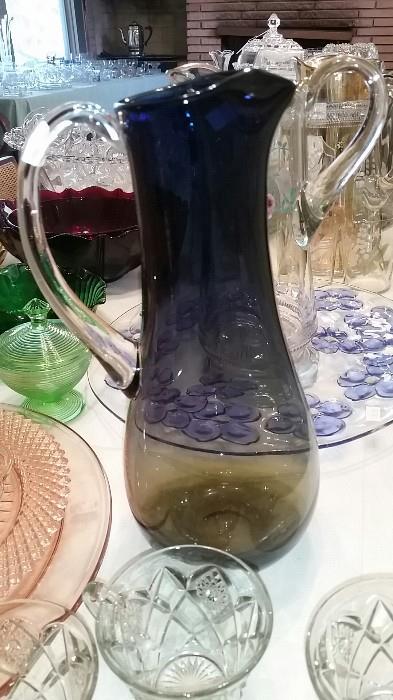 Vintage Blendo glass pitcher, beautiful colors