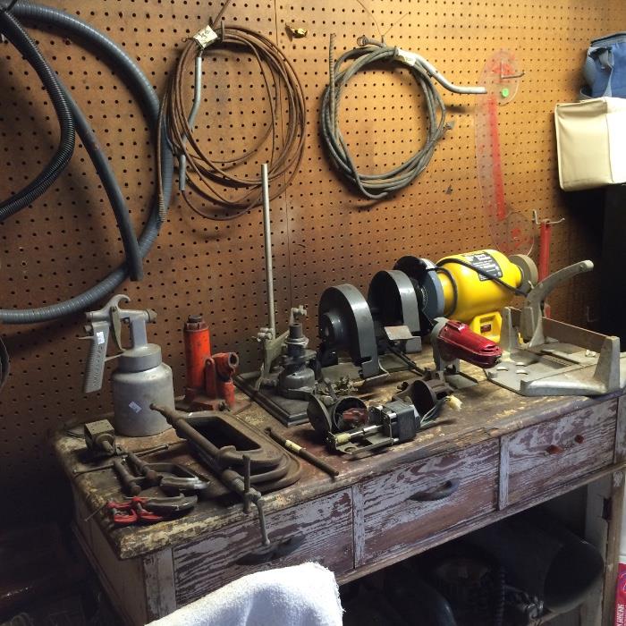 Workshop full of plumbing, electrical and welding supplies