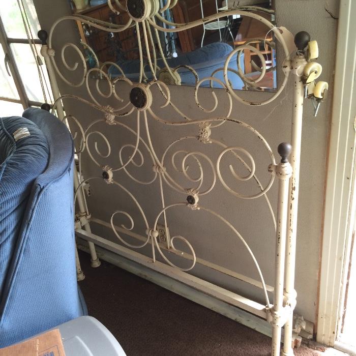 Antique iron bed, headboard and footboard