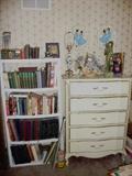 white french provincial chest of drawers , BOOKS and bookcases 