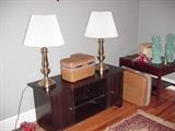Heavy brass lamps and console, make-up case (mid-century)