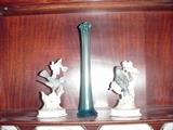 Lefton Birds and Jack-in-the-Pulpit blue glass vase