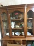 MAPLE CHINA CABINET PLUS VERY NICE GLASSWARE
