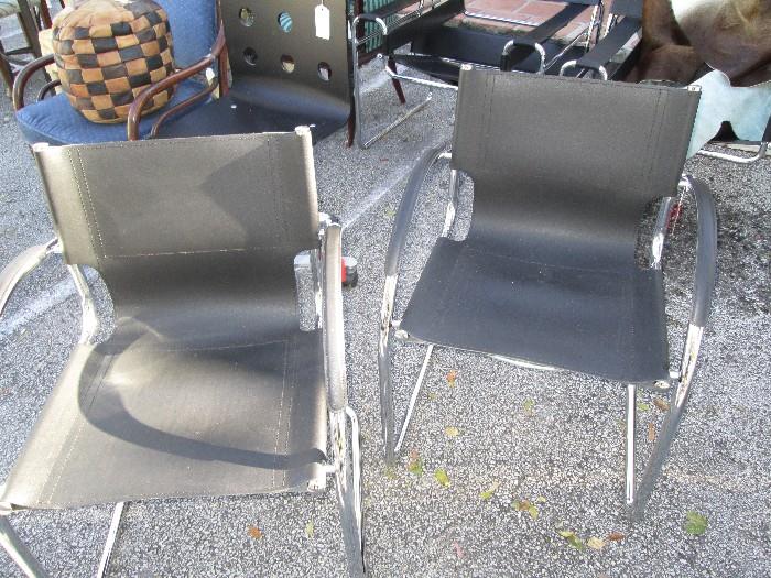 pair Italian leather and chrome chairs