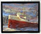 John Schweikhard painting "Freighter", oil on board, 22x28"