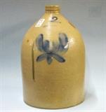 Lyons NY 2gal. stoneware jug w/cobalt flower decoration