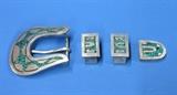 Mexico sterling silver belt buckle set with turquoise inlay